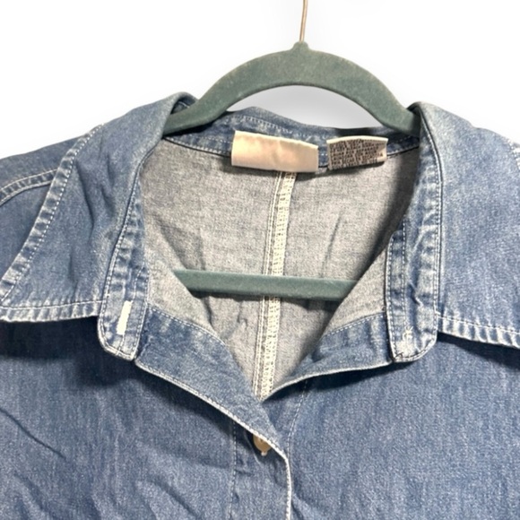 Vintage Bill Blass Flower Embroidered Chambray Short Sleeve Shirt Plus Size 2X - Picture 3 of 15